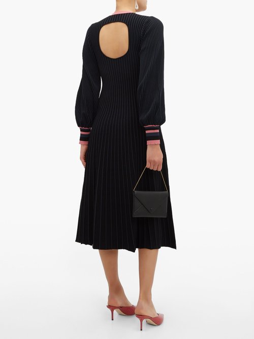 Roksanda Mereza Blouson-sleeve Knitted Midi Dress Black Navy - 70% Off Sale
