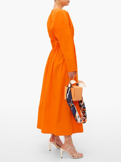 Roksanda Marola Pleated Cotton Midi Dress Orange - 70% Off Sale
