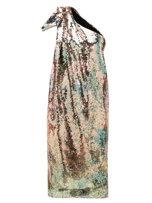 Halpern - One-shoulder Sequinned Midi Dress