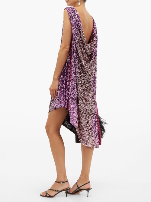 Halpern Asymmetric Degradé Sequinned Dress Pink - 70% Off Sale