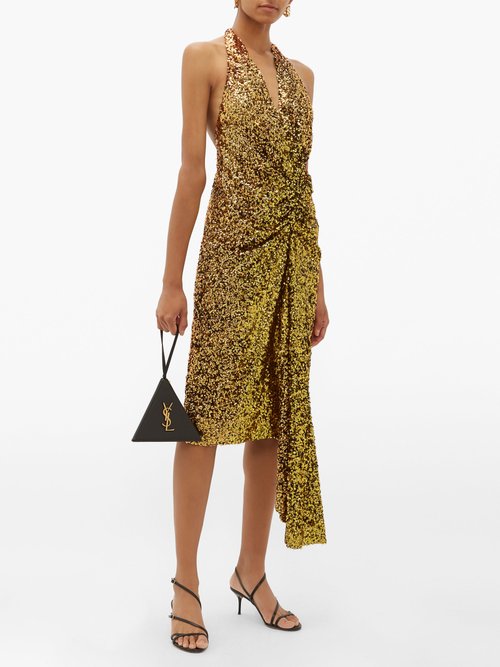 Halpern Gathered Sequinned Dress Gold - 70% Off Sale