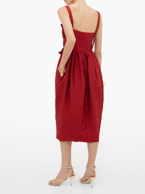 Brock Collection Palmira Ruched Crinkle-satin Midi Dress Burgundy - 70% Off Sale