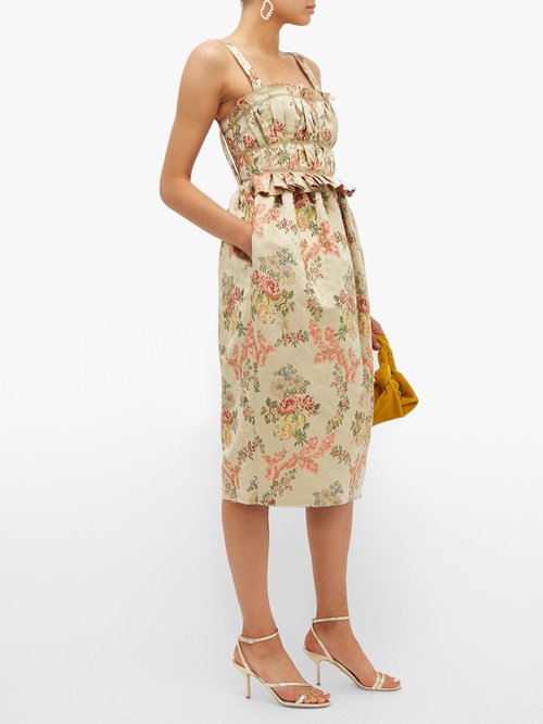 Brock Collection Floral-jacquard Ottoman Midi Dress Beige Multi - 70% Off Sale