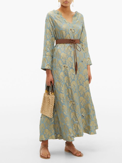 Thierry Colson Samia Silk Floral-brocade Dress Blue - 60% Off Sale