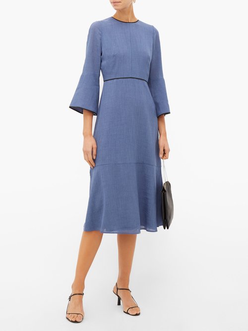 Buy Cefinn Flared-sleeve Slubbed-gauze Dress Light Blue online - shop best Cefinn clothing sales