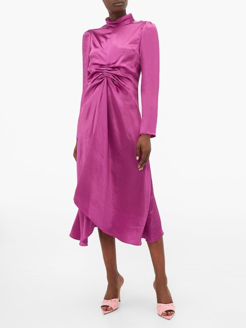 Buy Sies Marjan Nara Gathered Charmeuse Midi Dress Pink online - shop best Sies Marjan clothing sales