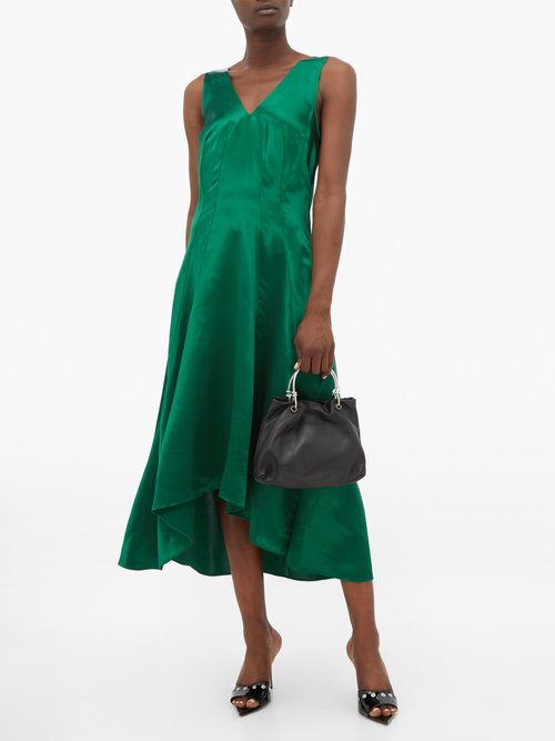 Sies Marjan Miriam Dip-hem Charmeuse Midi Dress Dark Green - 70% Off Sale