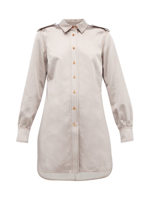 Sies Marjan – Kelsi Longline Cotton-blend Satin Shirt Light Grey