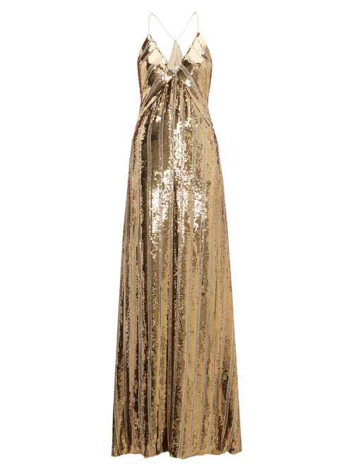 Galvan Stardust Sequinned Maxi Dress In Gold | ModeSens