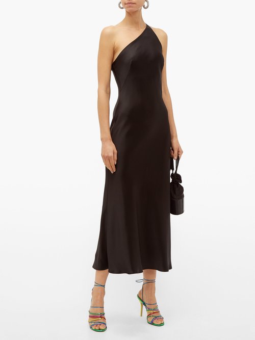 Galvan Roxy Asymmetric Silk-satin Dress Black - 70% Off Sale