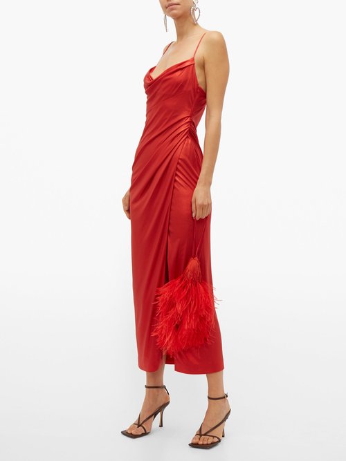 Galvan Mars Charmeuse Ruched Slip Dress Red - 70% Off Sale