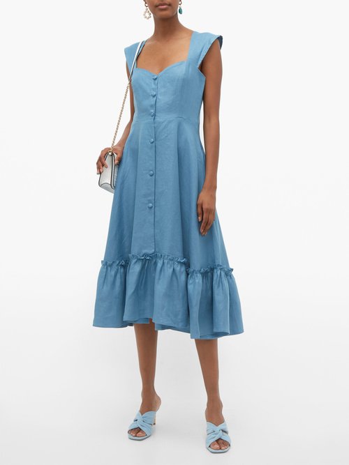 Gioia Bini Camilla Ruffle-trimmed Linen Dress Blue - 70% Off Sale