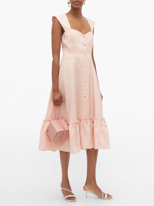 Gioia Bini Camilla Ruffle-trimmed Linen Dress Pink - 70% Off Sale