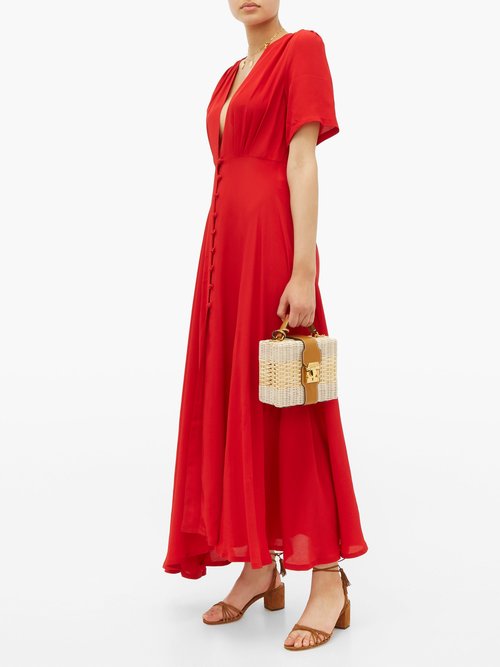 Gioia Bini Carolina V-neck Crepe Midi Dress Red - 70% Off Sale