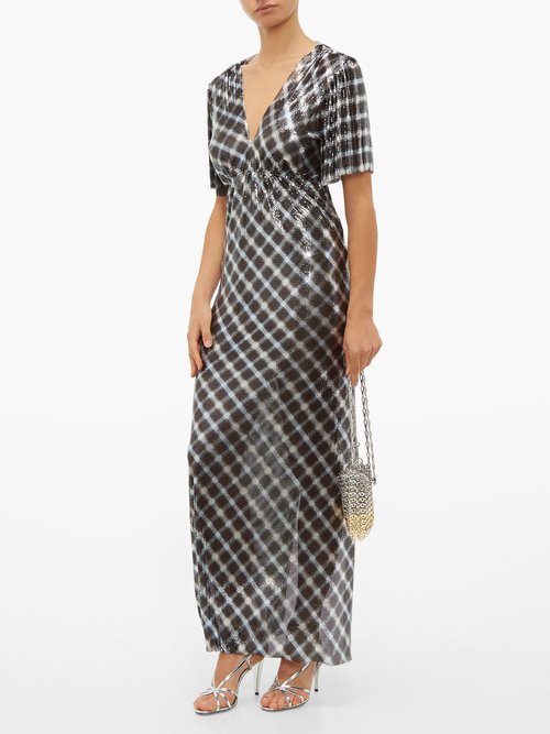 Paco Rabanne Checked Chainmail Maxi Dress Blue Silver - 70% Off Sale
