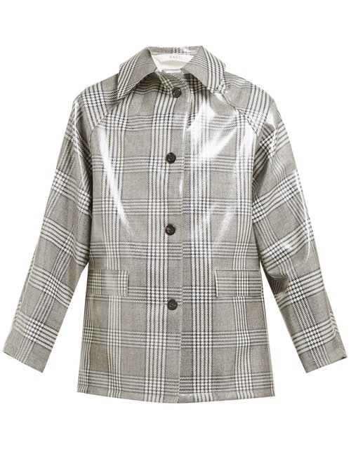 Kassl Editions – Checked Lacquered Single-breasted Coat Grey