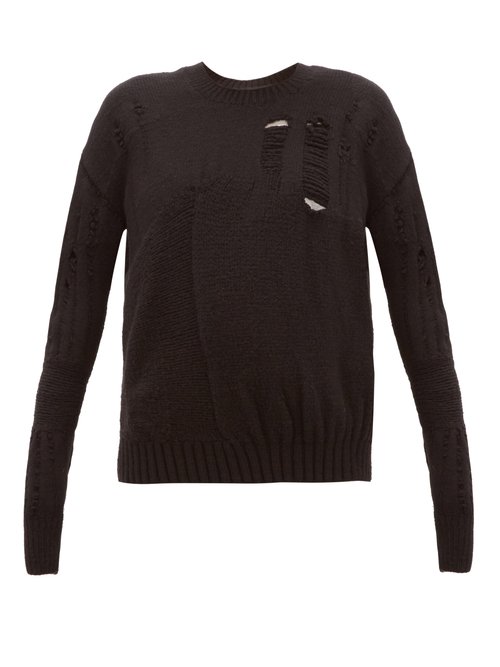 Buy Ann Demeulemeester - Distressed Wool-blend Sweater Black online - shop best Ann Demeulemeester 