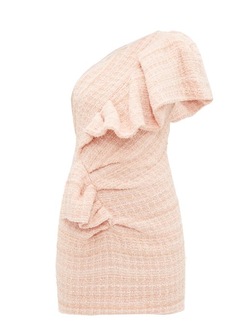 Buy Alexandre Vauthier - One-shoulder Wool-blend Tweed Mini Dress Light Pink online - shop best Alexandre Vauthier clothing sales