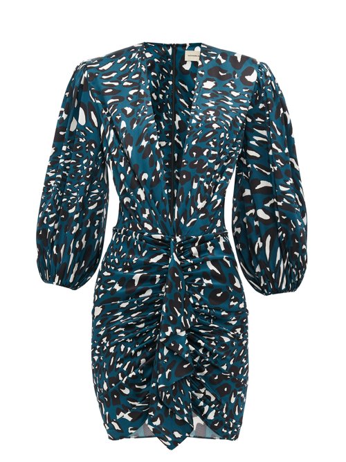 Buy Alexandre Vauthier - Leopard-print Silk-blend Satin Mini Dress Blue Print online - shop best Alexandre Vauthier clothing sales