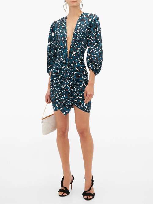 Buy Alexandre Vauthier Leopard-print Silk-blend Satin Mini Dress Blue Print online - shop best Alexandre Vauthier clothing sales