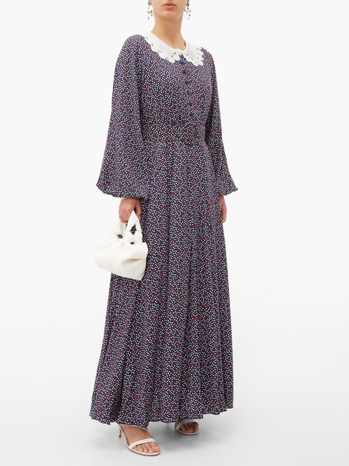 Gül Hürgel Lace-collar Polka-dot Maxi Dress Blue Print - 70% Off Sale