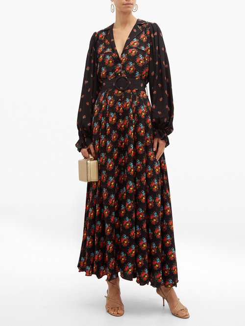 Gül Hürgel Contrast-sleeve Belted Poplin Dress Navy Print - 70% Off Sale