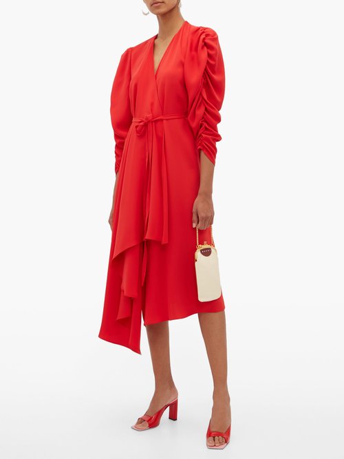 A.w.a.k.e. Mode Gathered-sleeve Wrap Dress Red - 70% Off Sale