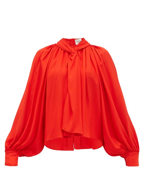 A.W.A.K.E. Twist Front Gathered Crepe Blouse In Red | ModeSens