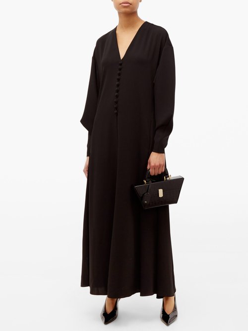 Hillier Bartley V-neck Buttoned Crepe Dress Black - 70% Off Sale
