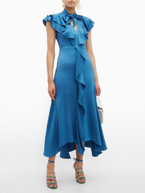 Peter Pilotto Ruffled Hammered-satin Dress Blue - 70% Off Sale