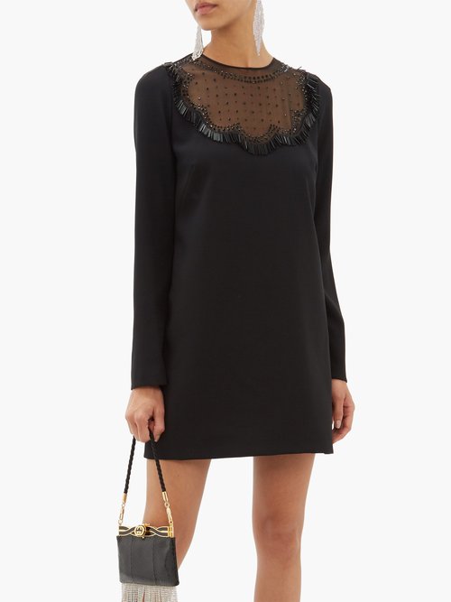 Buy No. 21 Beaded Crepe Shift Dress Black online - shop best No. 21 clothing sales