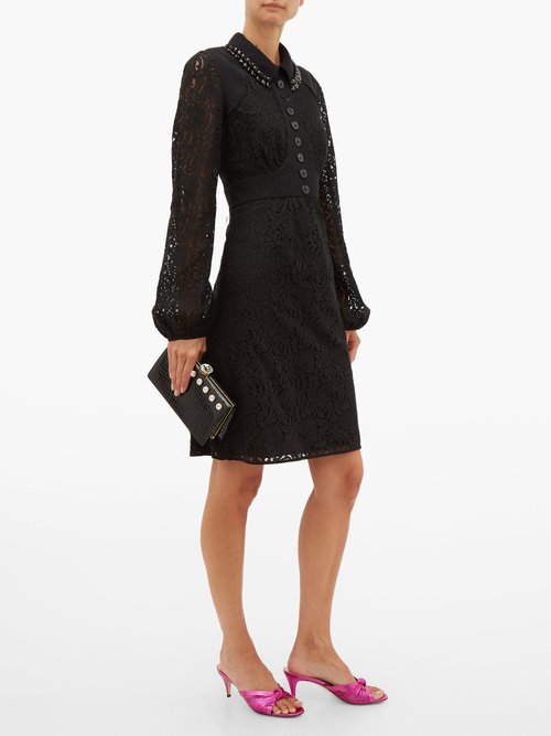No. 21 Crystal-embellished Cotton-blend Lace Dress Black Navy - 70% Off Sale