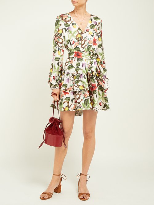 Borgo De Nor Olivia Garden-print Silk-twill Mini Dress White Multi - 70% Off Sale