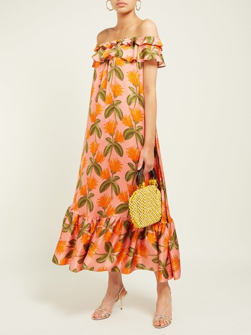 Borgo De Nor Agata Floral-print Silk-satin Midi Dress Orange Multi - 70% Off Sale