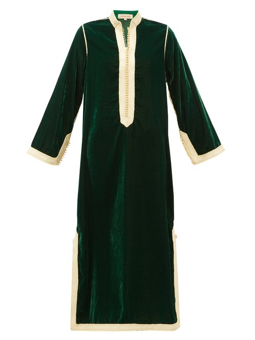 Muzungu Sisters - Alia Woven-trim Velvet Tunic Dress Green Multi