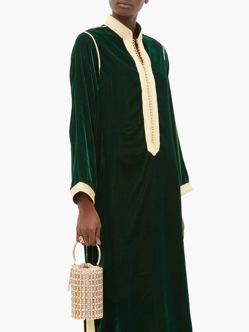 Muzungu Sisters Alia Woven-trim Velvet Tunic Dress Green Multi