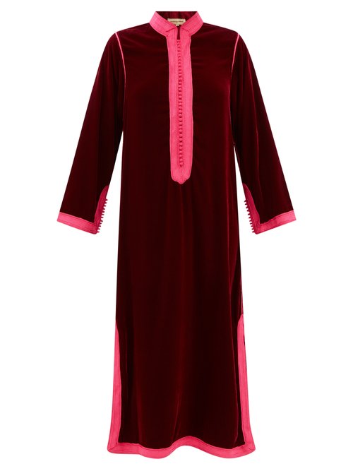 Muzungu Sisters - Alia Woven-trim Velvet Tunic Dress Dark Red