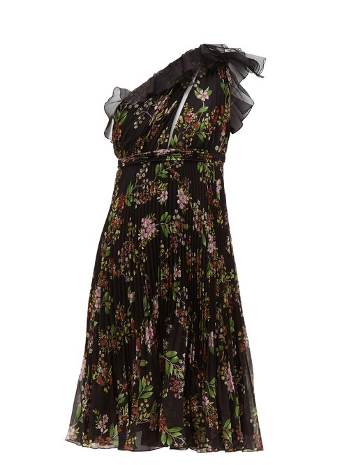 Giambattista Valli - One-shoulder Floral-print Silk-georgette Dress Black Multi