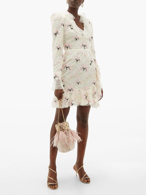 Giambattista Valli Floral-embroidered Chantilly Lace Mini Dress Ivory Multi - 70% Off Sale