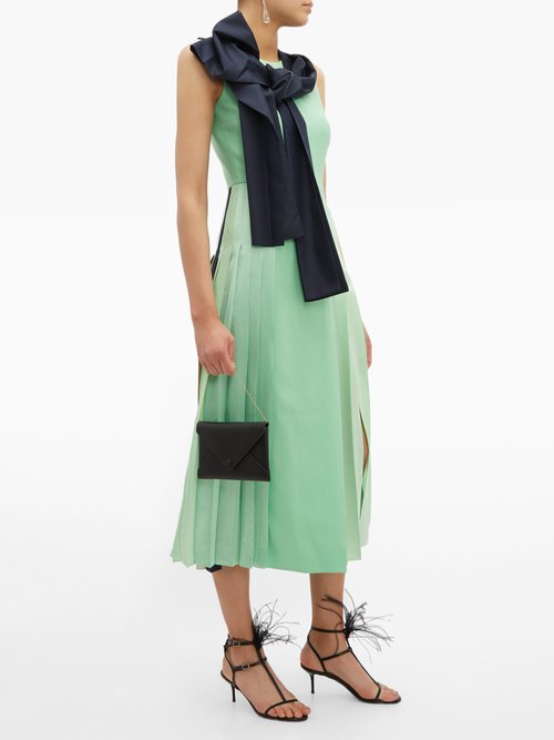 Roksanda Tie-neck Pleated Midi Dress Light Green - 70% Off Sale