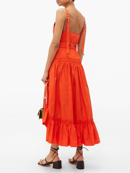 Proenza Schouler Buckle-strap Cotton-poplin Dress Orange - 70% Off Sale