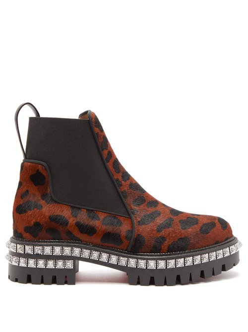 Christian Louboutin - By The River Studded Leopard-print Calf-hair Boots Leopard