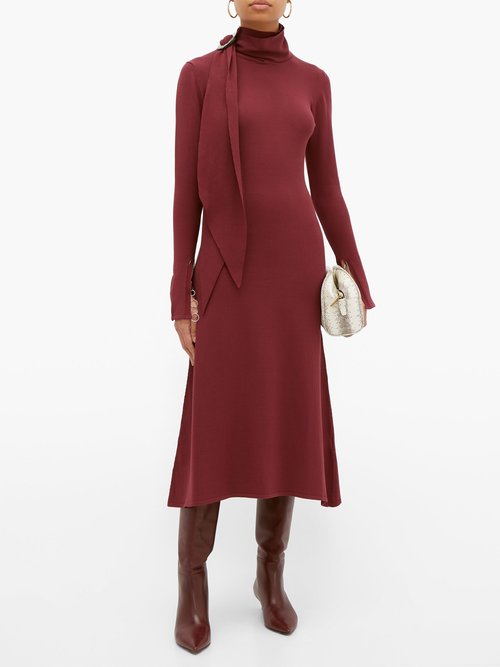 Ellery Emmersion Scarf-collar Midi Dress Burgundy - 70% Off Sale