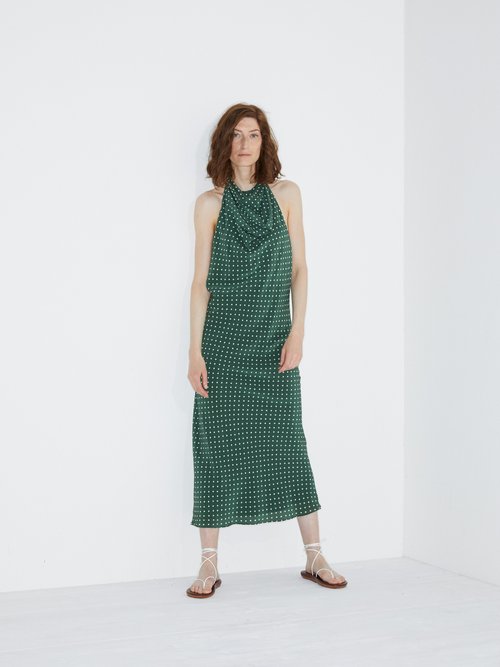 Raey Halterneck Polka-dot Silk Dress Green Print - 70% Off Sale