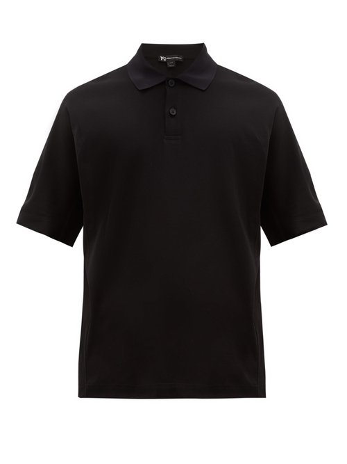 Y-3 Logo Print Cotton Polo Shirt In Black | ModeSens
