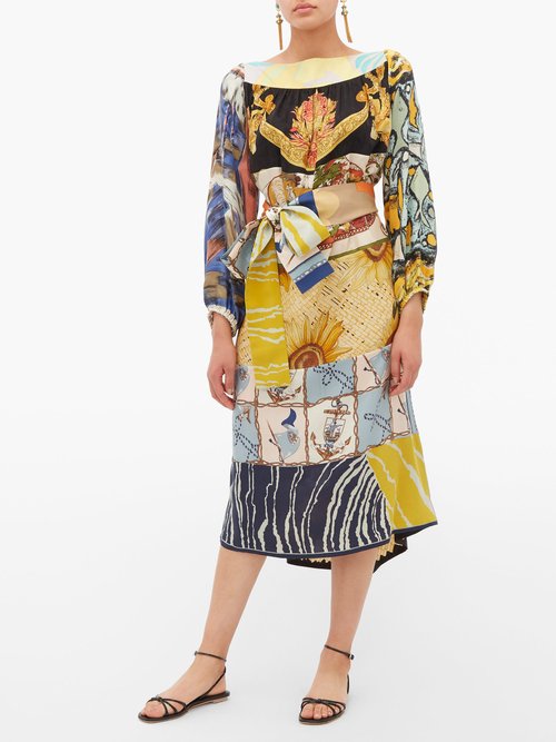 Rianna + Nina Abstract-print Vintage-silk Midi Dress Multi