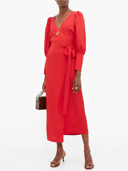 Rhode Aspen Long Sleeve V-neck Dress Red - 70% Off Sale