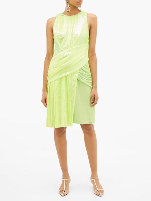 Sies Marjan Quincey Ruched Sequinned Dress Yellow – 70% Off Sale