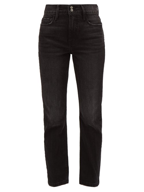 Frame Le Sylvie Double Button Straight Leg Jeans In Dark Grey | ModeSens