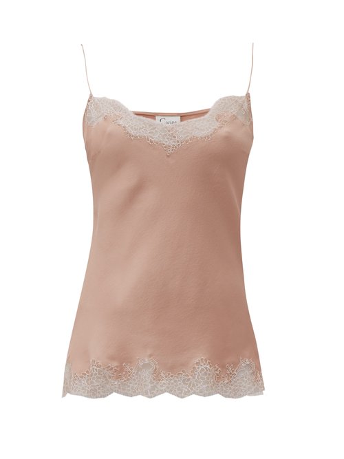 Carine Gilson Lace-Trimmed Silk Cami Top In Pink | ModeSens